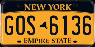 NY license plate GOS6136