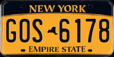 NY license plate GOS6178