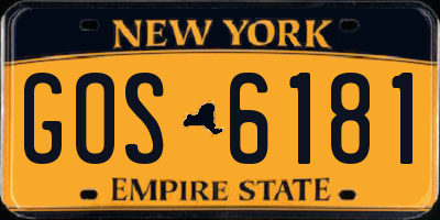 NY license plate GOS6181