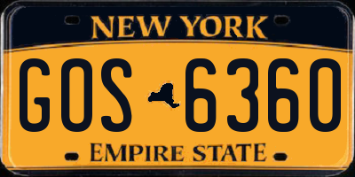 NY license plate GOS6360
