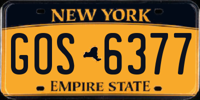 NY license plate GOS6377
