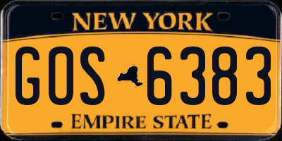 NY license plate GOS6383