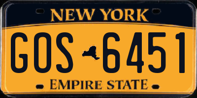 NY license plate GOS6451