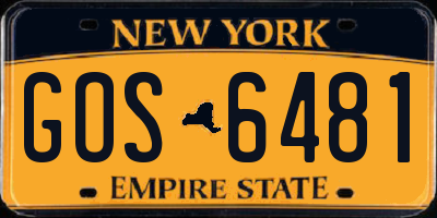 NY license plate GOS6481