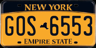 NY license plate GOS6553