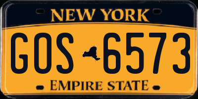 NY license plate GOS6573