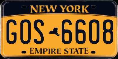 NY license plate GOS6608