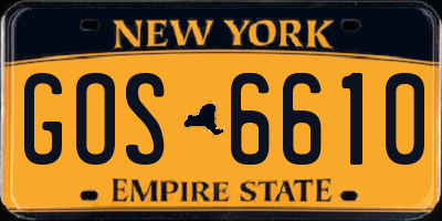 NY license plate GOS6610