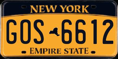 NY license plate GOS6612