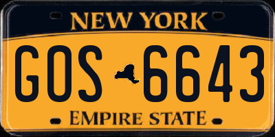 NY license plate GOS6643