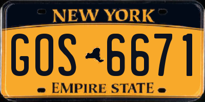 NY license plate GOS6671