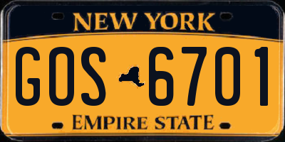 NY license plate GOS6701