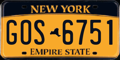 NY license plate GOS6751