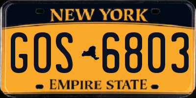 NY license plate GOS6803