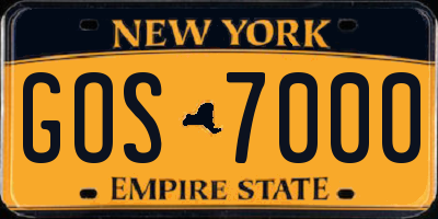 NY license plate GOS7000