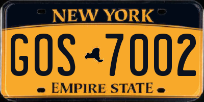 NY license plate GOS7002
