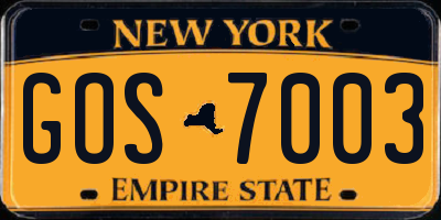 NY license plate GOS7003