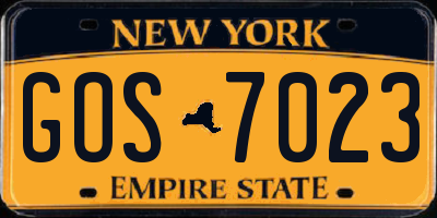 NY license plate GOS7023