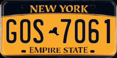 NY license plate GOS7061