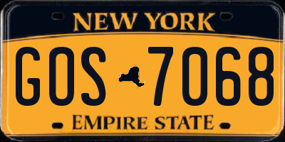 NY license plate GOS7068