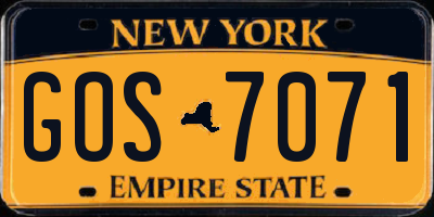 NY license plate GOS7071