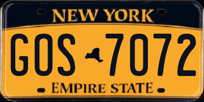 NY license plate GOS7072