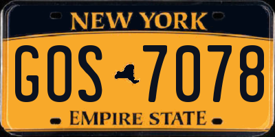 NY license plate GOS7078