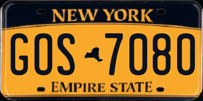 NY license plate GOS7080