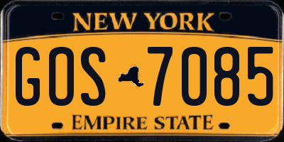 NY license plate GOS7085