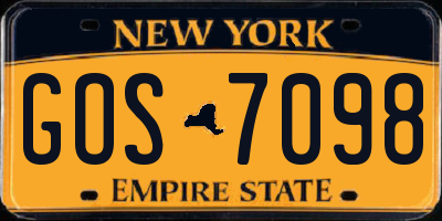 NY license plate GOS7098