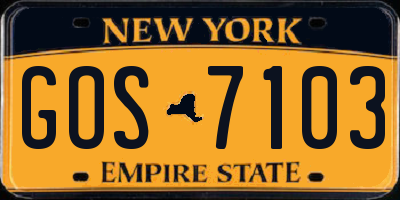 NY license plate GOS7103