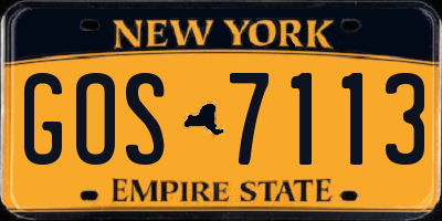 NY license plate GOS7113