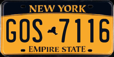 NY license plate GOS7116