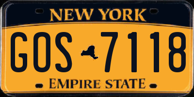 NY license plate GOS7118