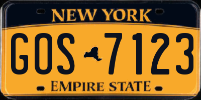 NY license plate GOS7123