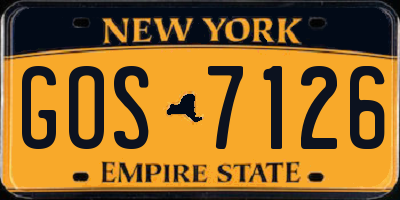 NY license plate GOS7126