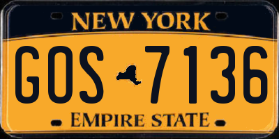 NY license plate GOS7136