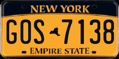 NY license plate GOS7138