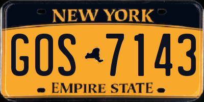 NY license plate GOS7143
