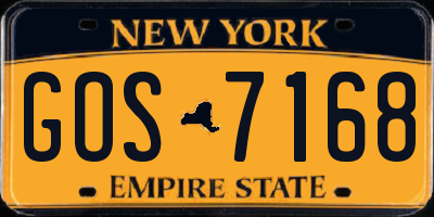 NY license plate GOS7168