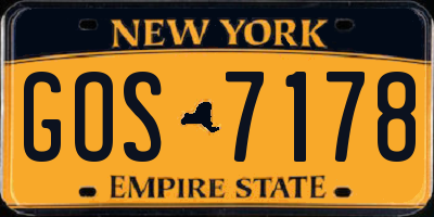 NY license plate GOS7178