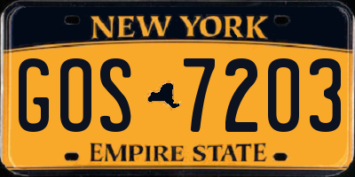 NY license plate GOS7203