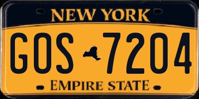 NY license plate GOS7204