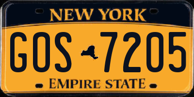NY license plate GOS7205