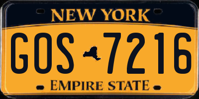 NY license plate GOS7216