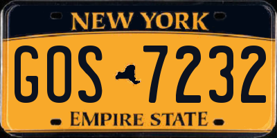 NY license plate GOS7232