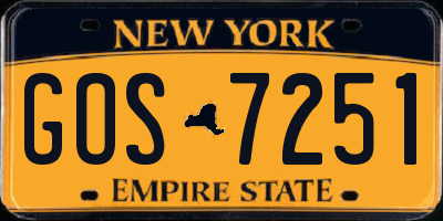 NY license plate GOS7251