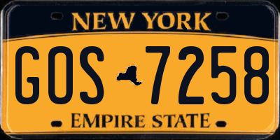 NY license plate GOS7258