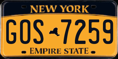 NY license plate GOS7259