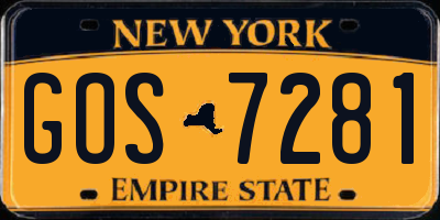 NY license plate GOS7281